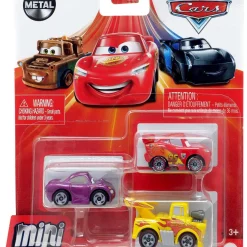 Brand new 👏 Disney / Pixar Cars Die Cast Metal Mini Racers Holley Shiftwell, Lighting McQueen with Racing Wheels & Hot Rod Mater Car 3-Pack ✔️