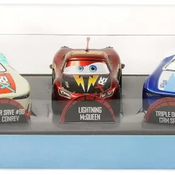 Outlet 🥰 Disney / Pixar Cars Pull 'n' Race Rocket Race Exclusive Diecast Car 3-Pack [Bumper Save #90 Paul Conrev, Lightning McQueen & Triple Dent #31 Cam Spinner] 🥰