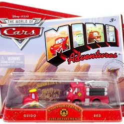 Promo 🥰 Disney / Pixar Cars The World of Cars Mini Adventures Radiator Springs Fire Department Plastic Car 2-Pack [Guido & Red] ❤️